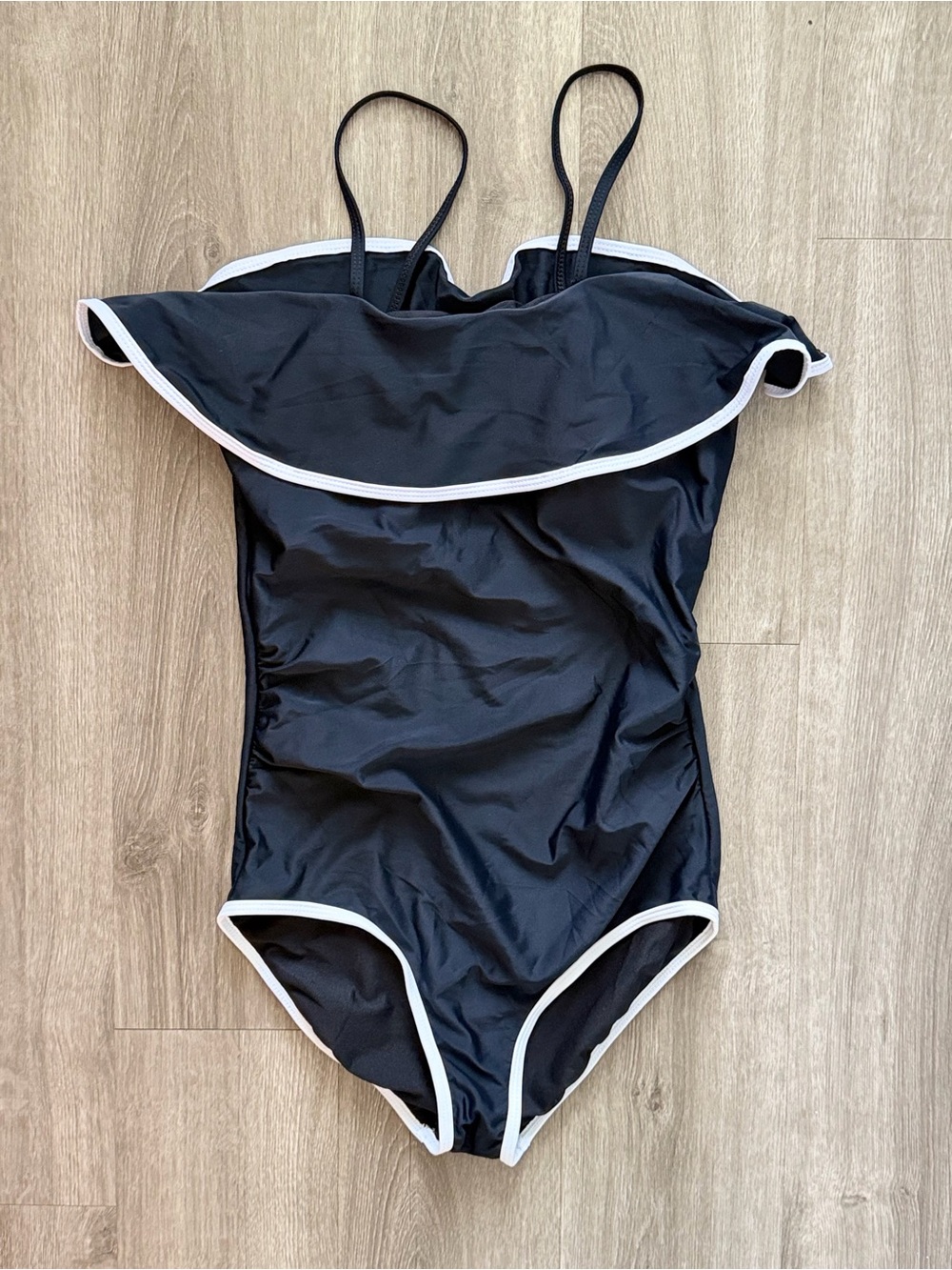 Girls Black One-Piece Swim Suit with White Trim